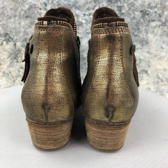 Coque Terra Women's SIze 40 Gold Metallic Zipper Detail Block Heel Ankle Booties - Picture 4 of 15